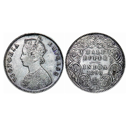 Victoria Empress, Silver, Half Rupee, 1898, Calcutta Mint, A/I, 'C' incused. GK 661. Extre