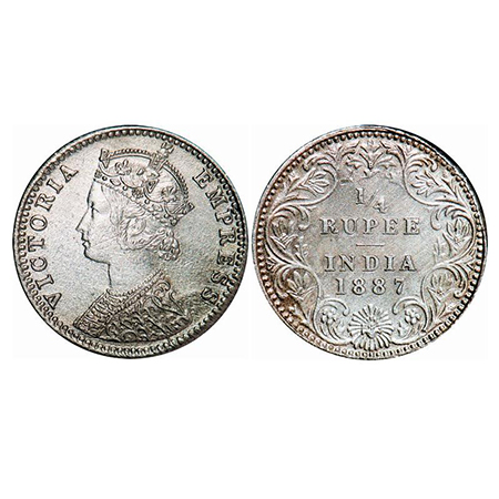 Victoria Empress, Silver, 1/4 Rupee, 1887, Bombay Mint, C(i)/II, 'B' raised. GK 708. Almos