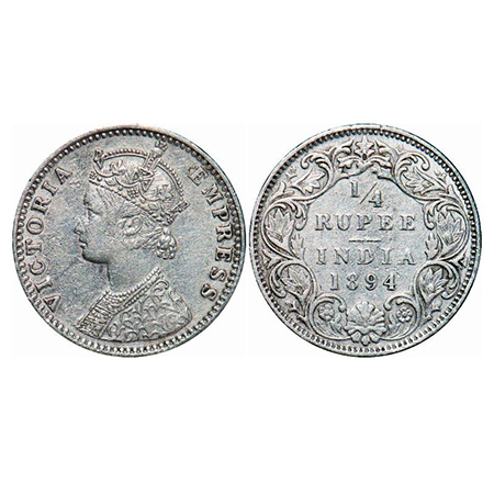 Victoria Empress, Silver, 1/4 Rupee, 1894, Bombay Mint, C(i)/I, 'B' incused. GK 726. Very 