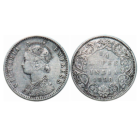 Victoria Empress, Silver, 1/4 Rupee, 1898, Bombay Mint, C(i)/I, 'B' incused. GK 734. Almos