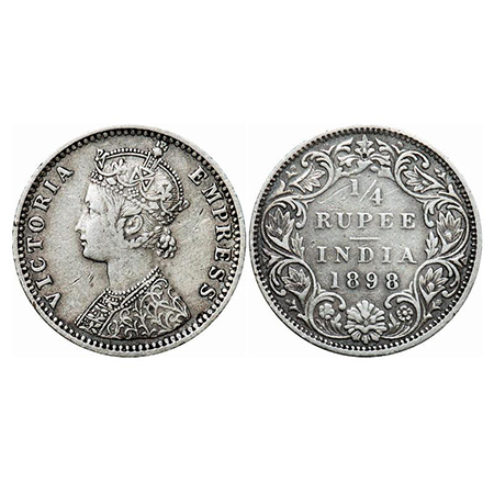 Victoria Empress, Silver, 1/4 Rupee, 1898, Bombay Mint, C(i)/I, 'B' incused. GK 734. Very 