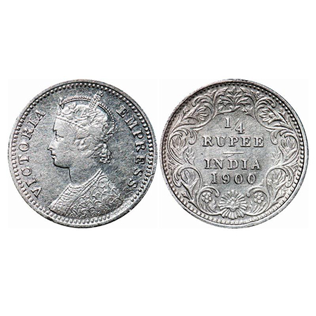 Victoria Empress, Silver, 1/4 Rupee, 1900, Calcutta Mint, C/II, 'C' incused. GK 736. Very 