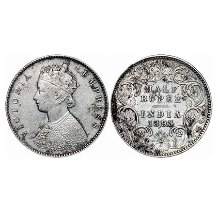 Victoria Empress, Silver, 2 Annas, 1893, Calcutta Mint, B/II, 'C' incused. GK 800. Very Fi
