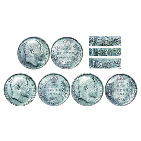 Edward VII, Silver, Rupee, (3 coins), 1903, Bombay Mint, Three different Varities of numer