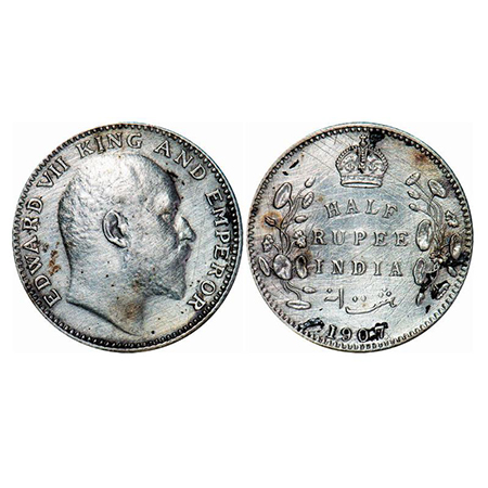 Edward VII, Silver, Half Rupee, 1907, Bombay Mint, 'B' incused and dot, Scratches on Rev. 