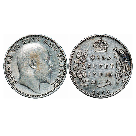 Edward VII, Silver, Half Rupee, 1910, Calcutta Mint, No mint mark. GK 971. Extremely Fine.