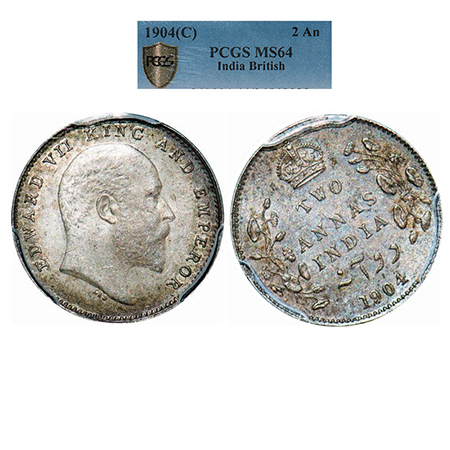 Edward VII, Silver, 2 Annas, 1904, Calcutta Mint, No mint mark, 11 o'clock die rotation on