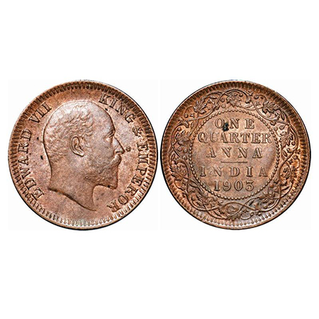 Edward VII, Copper, Quarter Anna, 1903, Calcutta Mint, No mint mark. GK 994. Uncirculated.