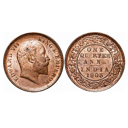 Edward VII, Copper, Quarter Anna, 1903, Calcutta Mint, No mint mark, Ghost on Rev. GK 994.
