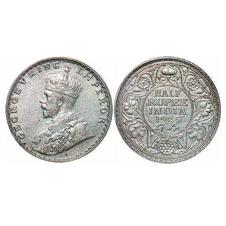 George V, Silver, Half Rupee, 1925, Bombay Mint, Dot. GK 1066. About Uncirculated. Very Sc