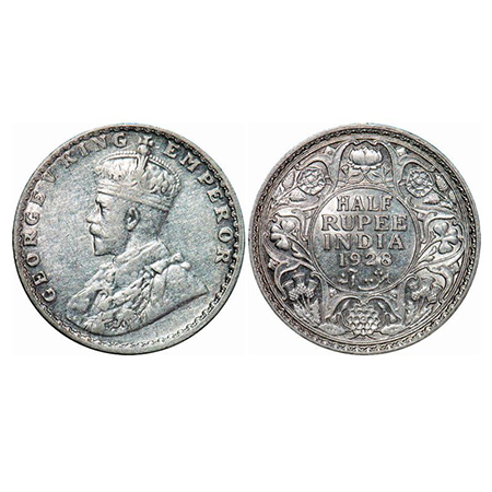 George V, Silver, Half Rupee, 1928, Bombay Mint, Dot. GK 1070. Extremely Fine+. Scarce.