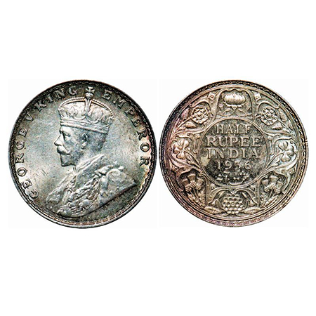 George V, Silver, Half Rupee, 1936, Bombay Mint, Dot. GK 1076. Brilliant Uncirculated, Rai