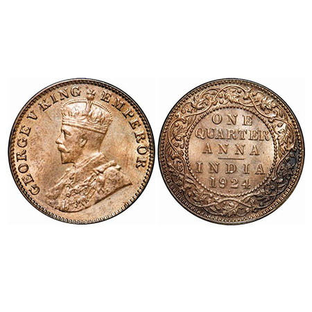 George V, Bronze, Quarter Anna, 1924, Bombay Mint, Dot. GK 1180. Brilliant Uncirculated. S