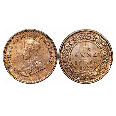 George V, Bronze, 1/12 Anna, 1925, Calcutta Mint, No dot, Planchet flaw. GK 1238. Mint Sta