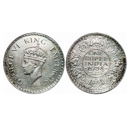 George VI, Silver, Rupee, 1938, Bombay Mint, A/I, Dot, Milled edge. GK 1255. Extremely Fin