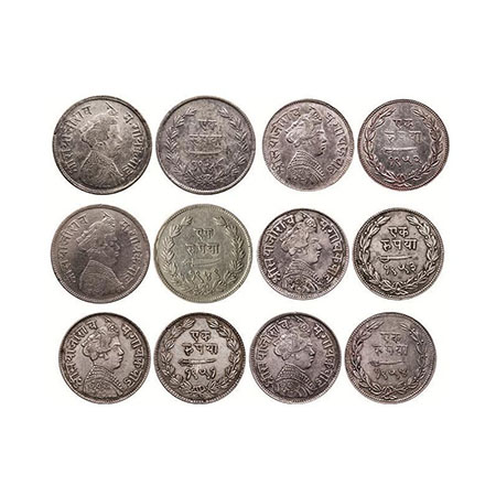 Baroda, Silver Rupee (6 coins), Sayaji Rao III, VS 1948, 1949, 1951, 1952, 1953 & 1954, Po