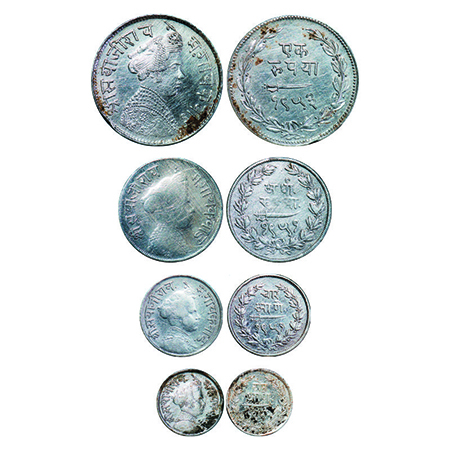 Baroda, Silver (4 Coins set), Sayaji Rao III, Rupee VS 1953, ½ Rupee 1951, 4 Annas 1951 & 